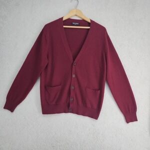 KALLSPIN Cardigan Mens M V Neck Button Front Pockets Cashmere Wool Maroon Blend